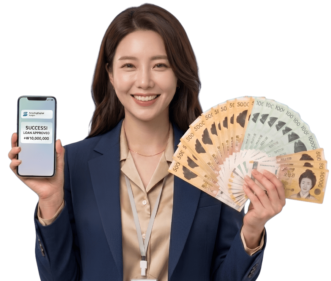 24시간 비대면 소액대출 상담을 안내하는 더좋은캐쉬 모바일 화면과 전문 상담원
